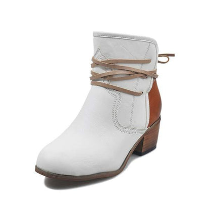 Women'S Vintage Lace Up Chunky Heel Booties