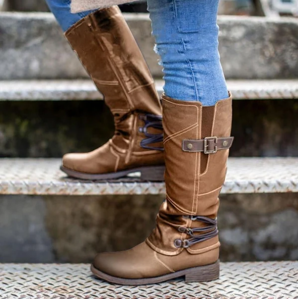 Women's Vintage Leather Zipper High Snow Boots