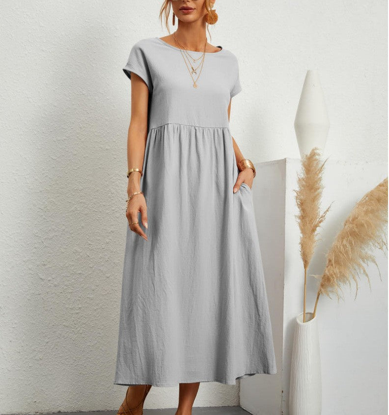 Women's Short Sleeve Cotton And Linen Dress