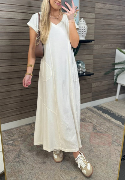 Women's Short Sleeve Pocket Maxi Dress(Buy 2 Free Shipping)