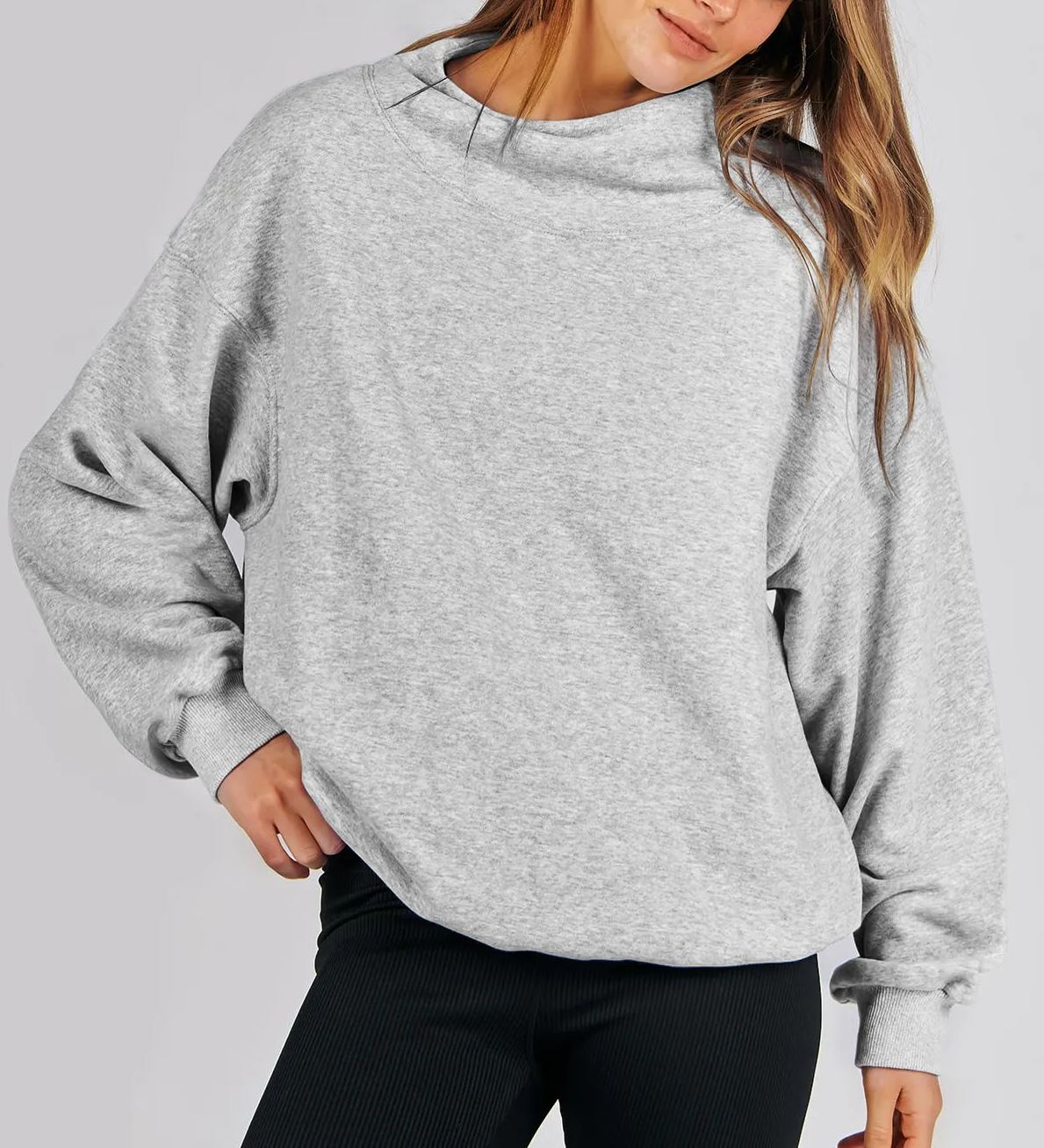 Women's Slit Mock Neck Oversized Sweatshirt (Buy 2 Free Shipping)