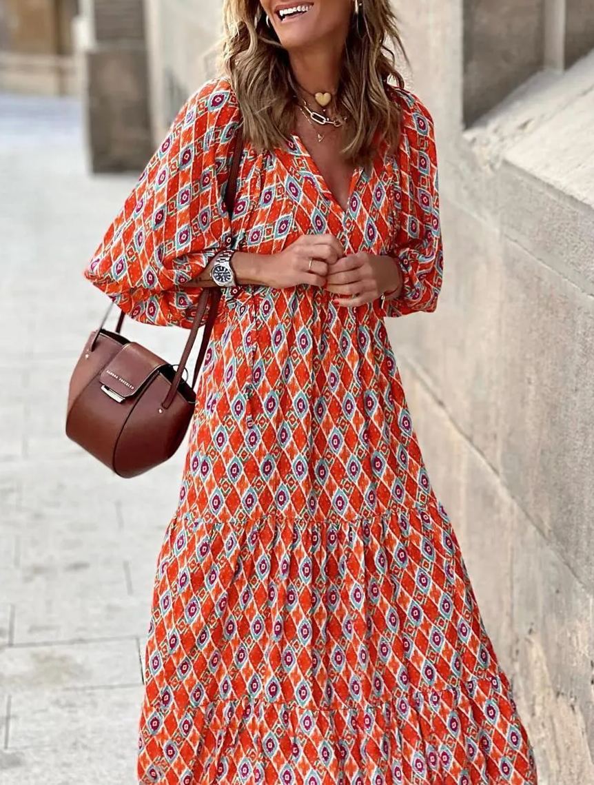 Women's Puff Sleeve Floral Boho Maxi Dress (Buy 2 Free Shipping)