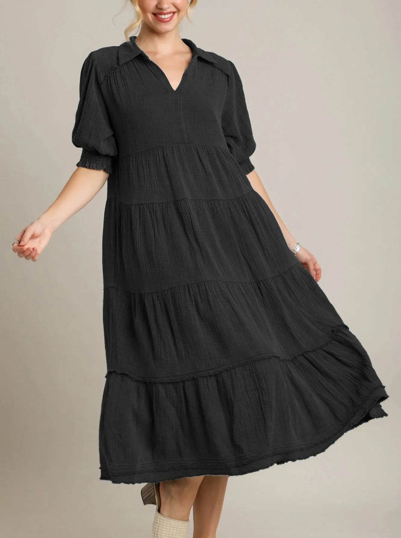 Women's V Neck Tiered Maxi Dress (Buy 2 Free Shipping)