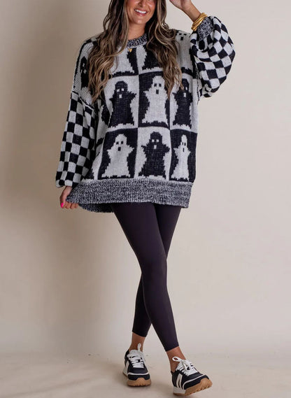 Women's Halloween Checkered Sweater - Spooky Season (Buy 2 Free Shipping)