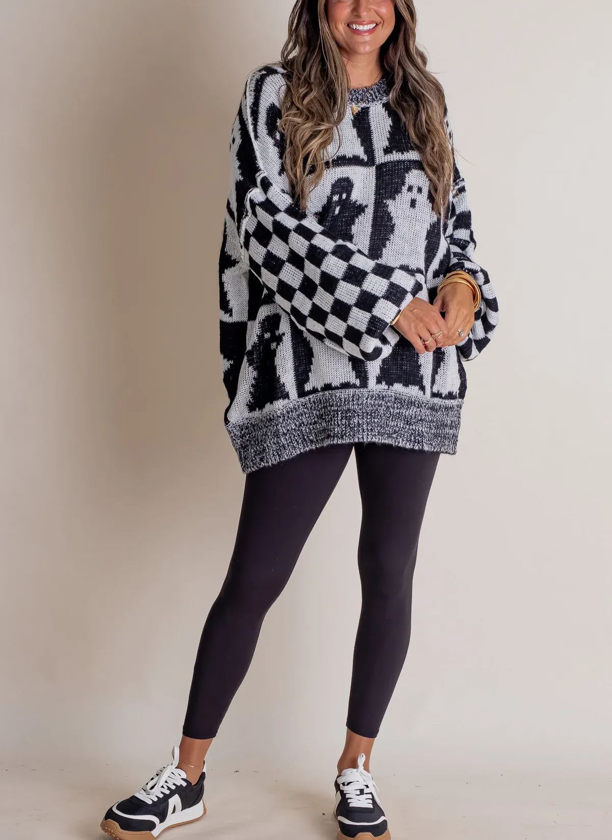 Women's Halloween Checkered Sweater - Spooky Season (Buy 2 Free Shipping)