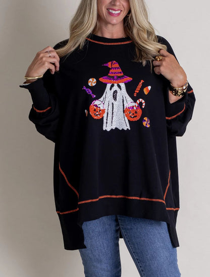 Women's Sequin Pumpkin Wizard Halloween Sweatshirt (Buy 2 Free Shipping)