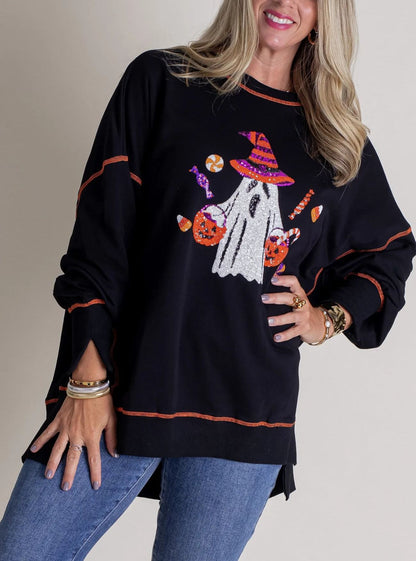 Women's Sequin Pumpkin Wizard Halloween Sweatshirt (Buy 2 Free Shipping)